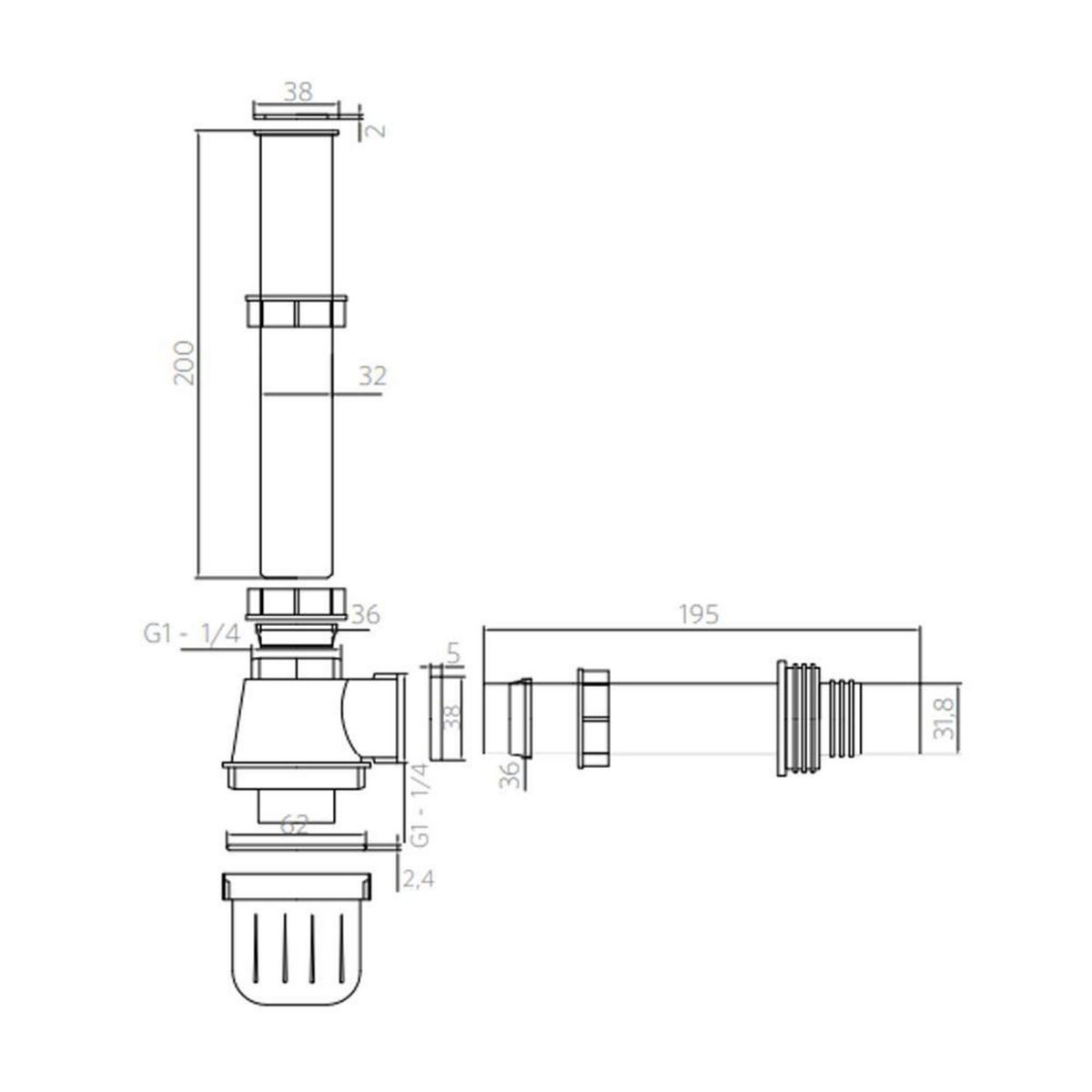 STRETTO - CR SIFON 1 1/4 SALIDA RECTA LV