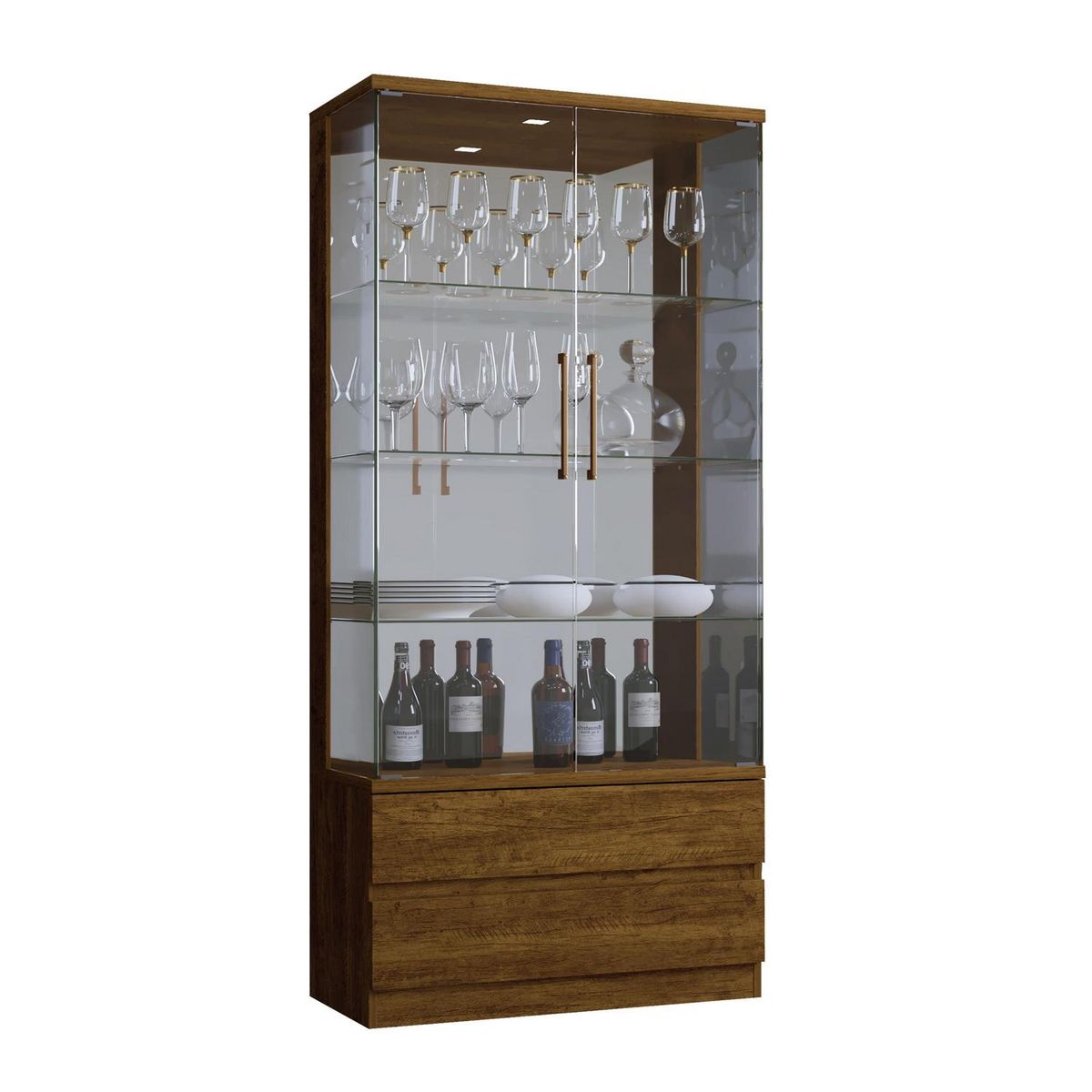 DI PORETTI - Vitrina diamante 2 puertas/vidrio 2c 184x71x36 cm café