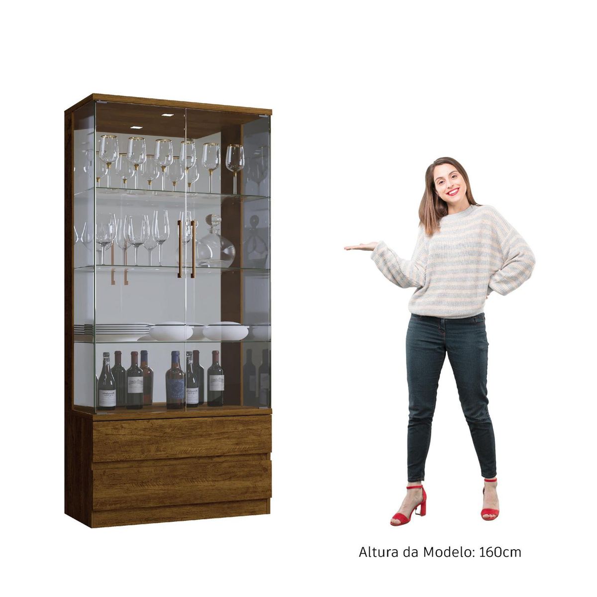 DI PORETTI - Vitrina diamante 2 puertas/vidrio 2c 184x71x36 cm café