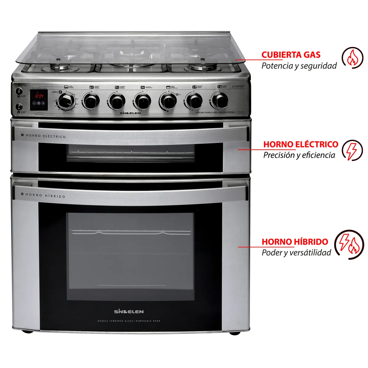 SINDELEN - Cocina a Gas 5 Platos Inox CH-770DHIN