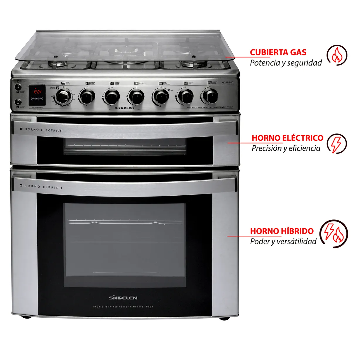 SINDELEN - Cocina a Gas 5 Platos Inox CH-770DHIN