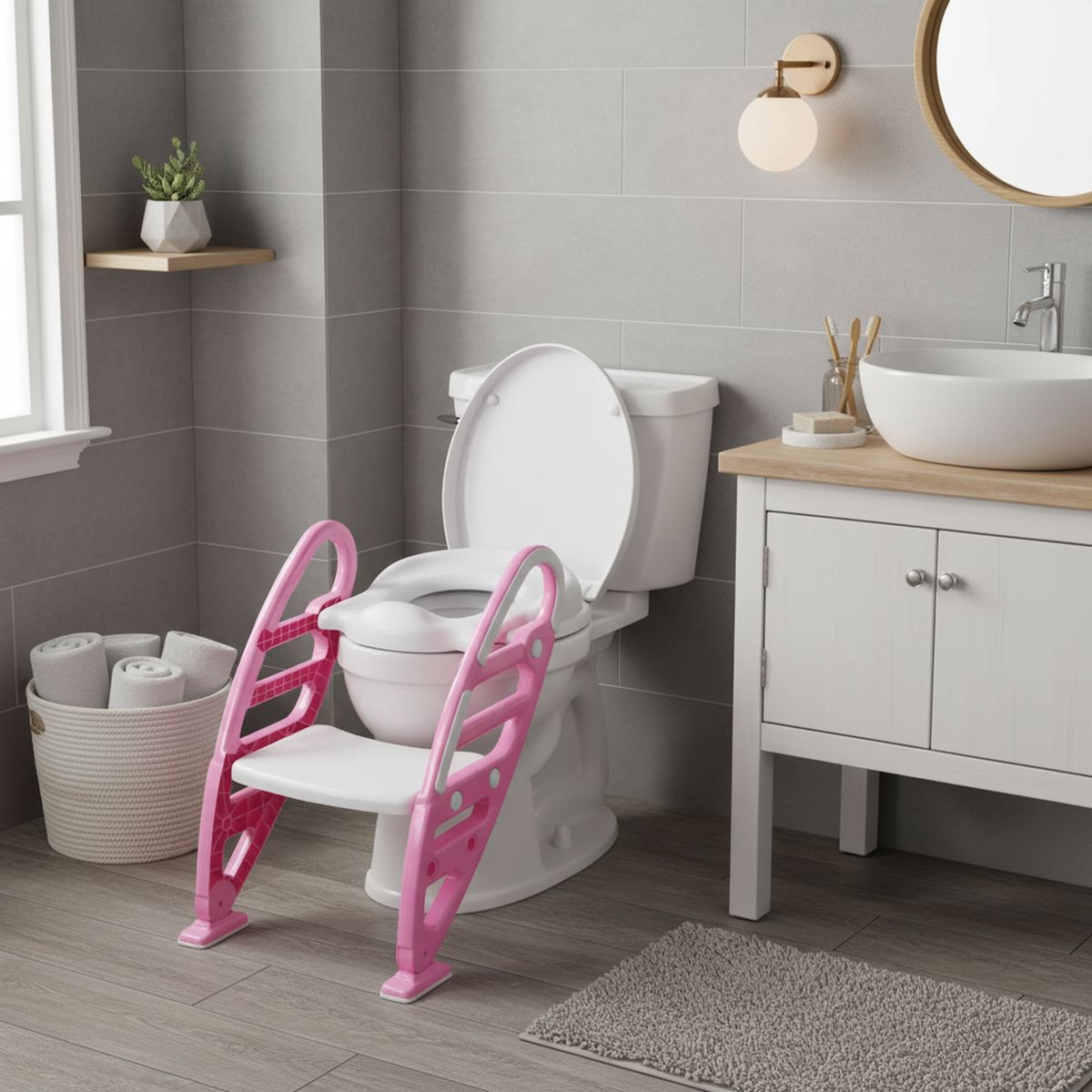 KIDSCOOL - Asiento Wc Infantil Con Escalera Rosado