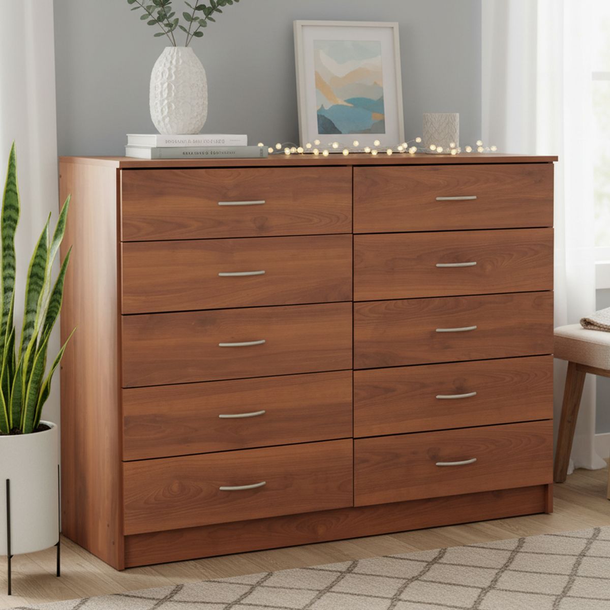 STANFORD - Cómoda 10 Cajón 10 Cajones 120x93x40 cm Cerezo