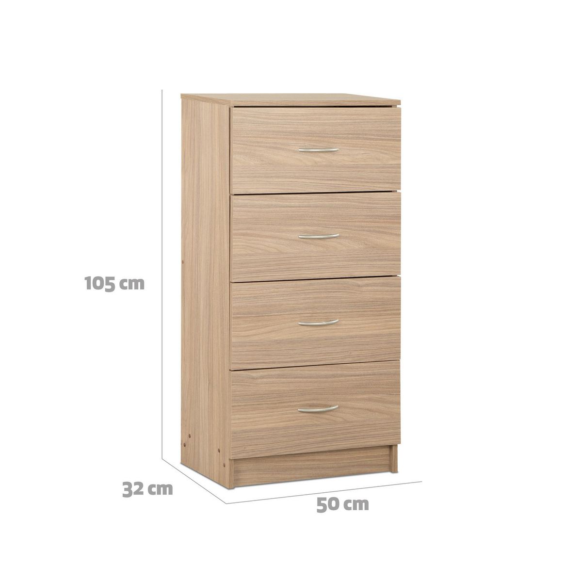 STANFORD - Cómoda 4 Cajón 4 Cajones 50x105x32 cm Nogal