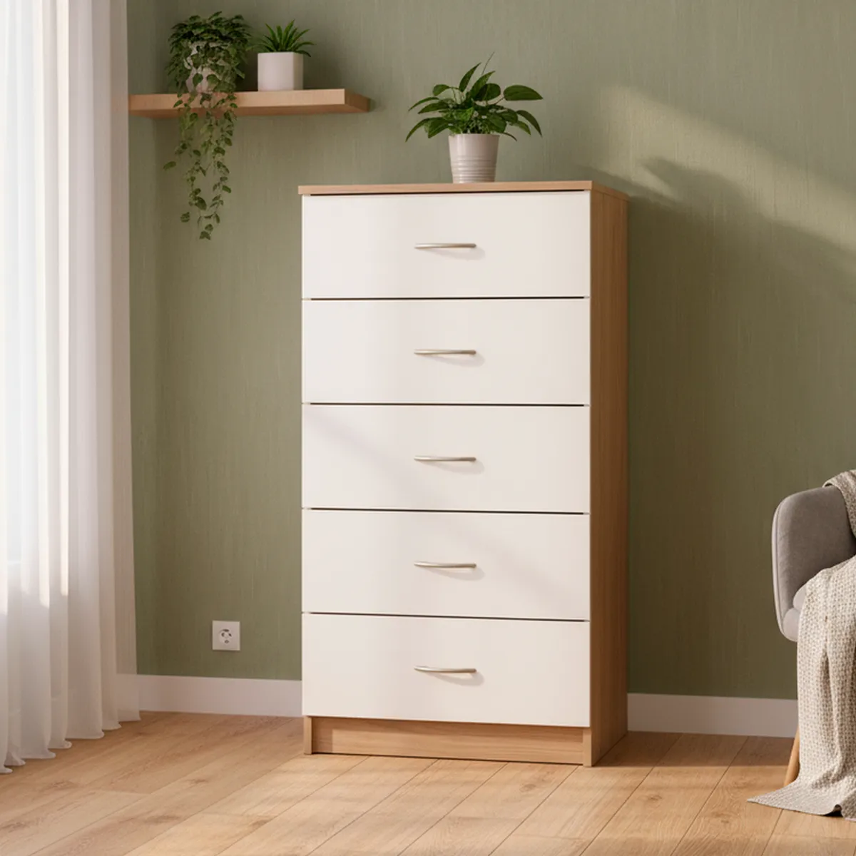 STANFORD - Cómoda 5 Cajón 5 Cajones 55x110x40 cm Bicolor