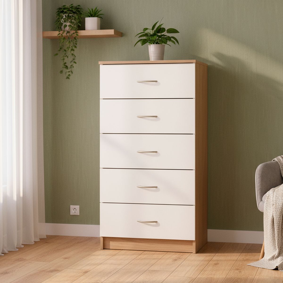 STANFORD - Cómoda 5 Cajón 5 Cajones 55x110x40 cm Bicolor