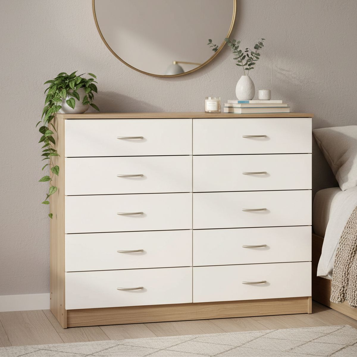 STANFORD - Cómoda 10 Cajón 10 Cajones 120x93x40 cm Bicolor