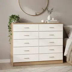 STANFORD - Cómoda 10 Cajón 10 Cajones 120x93x40 cm Bicolor