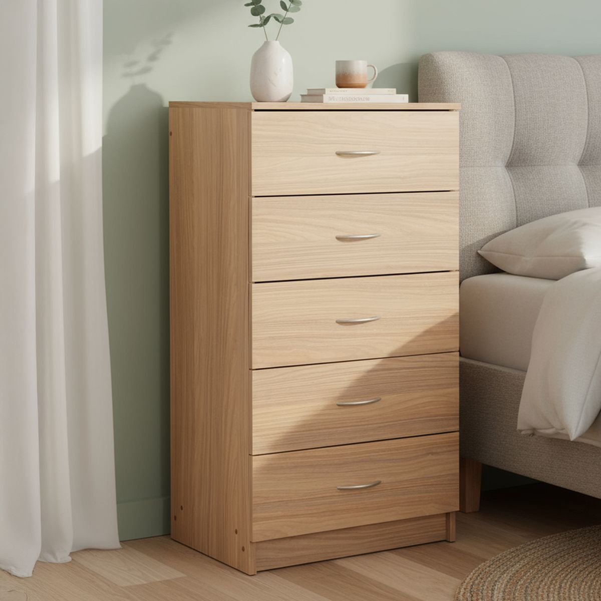 STANFORD - Cómoda 5 Cajón 5 Cajones 55x110x40 cm Nogal