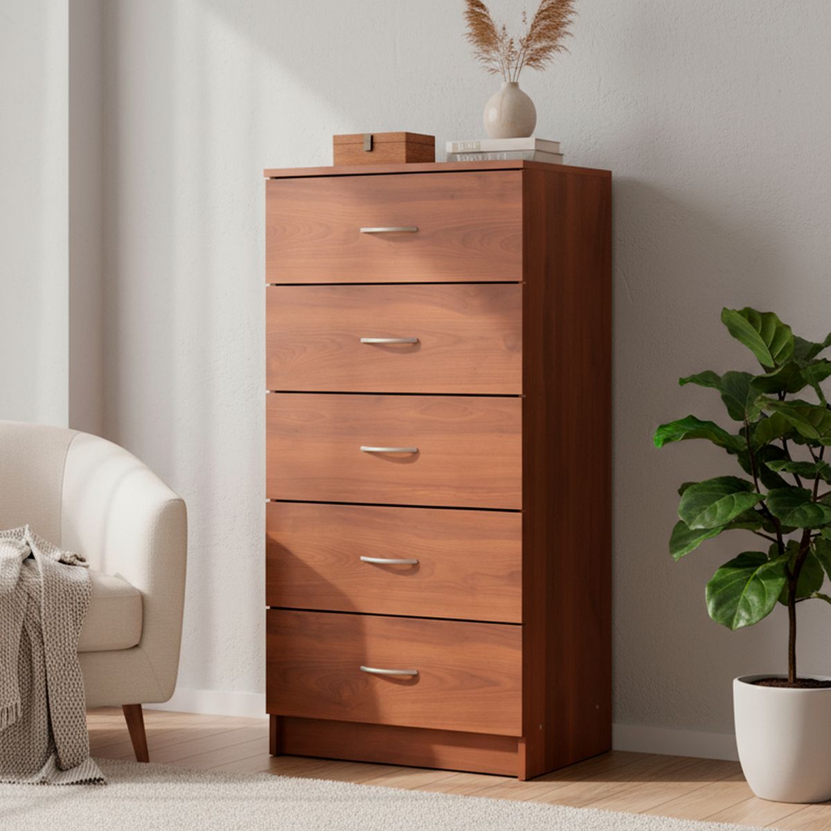 STANFORD - Cómoda 5 Cajón 5 Cajones 55x110x40 cm Cerezo