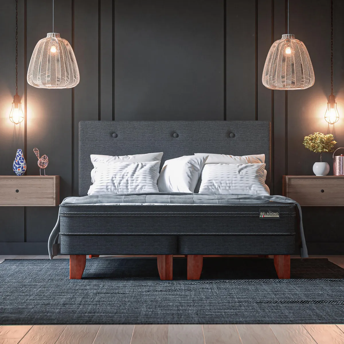 BELSOGNO - Cama 2 plazas Europea Belsogno Plus Negro