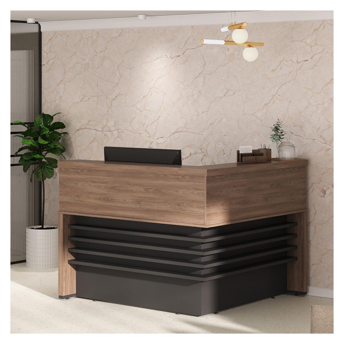 RODLER - Mueble Recepción Negro con café 147.7x114x147.7 cm