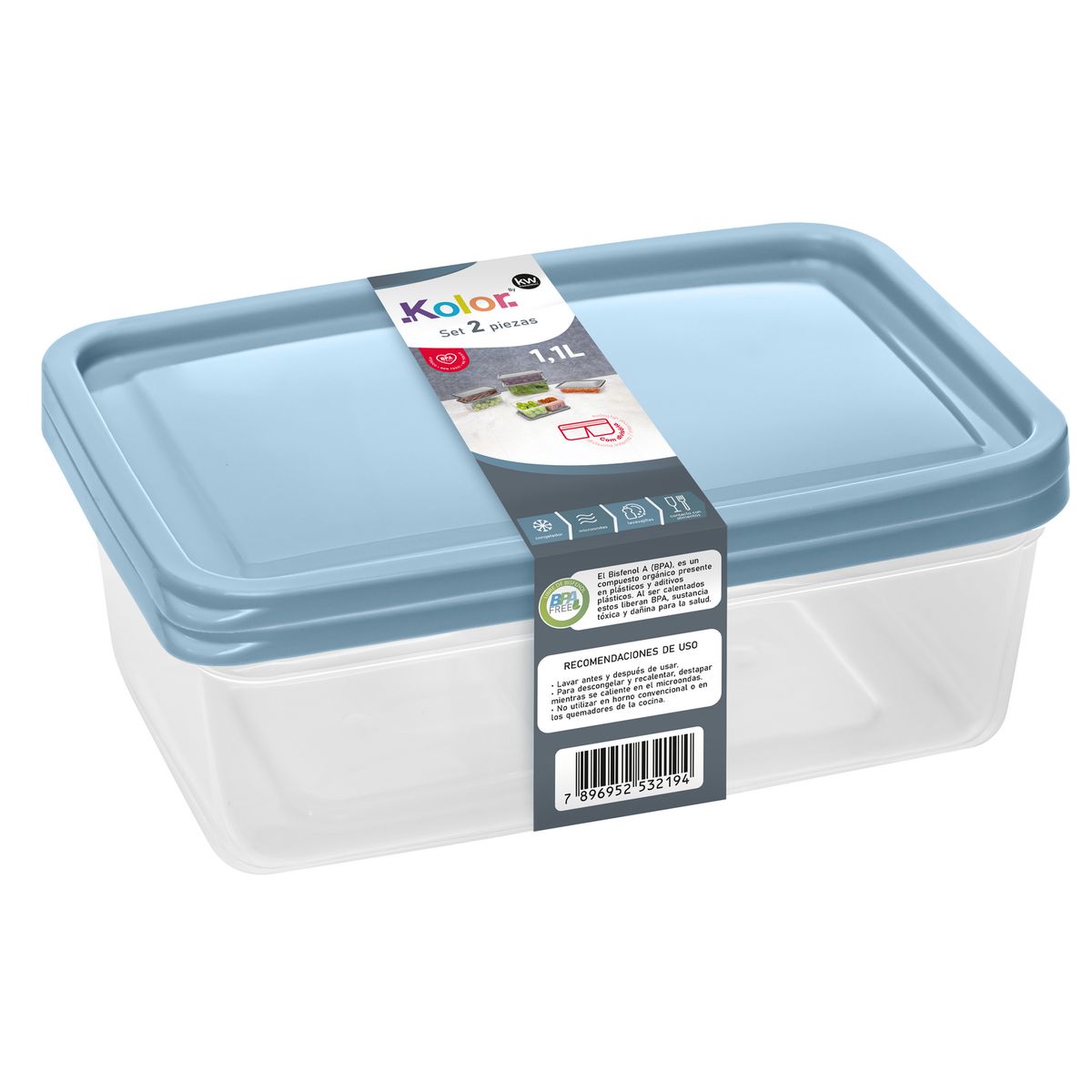 KW - Set 2 Contenedores Rectangulares Plástico 1 l