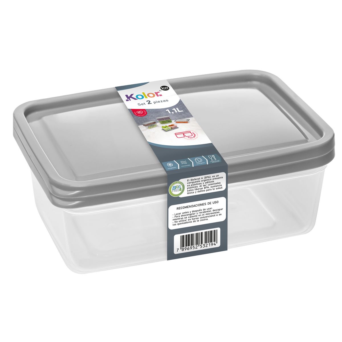 KW - Set 2 Contenedores Rectangulares Plástico 1 l