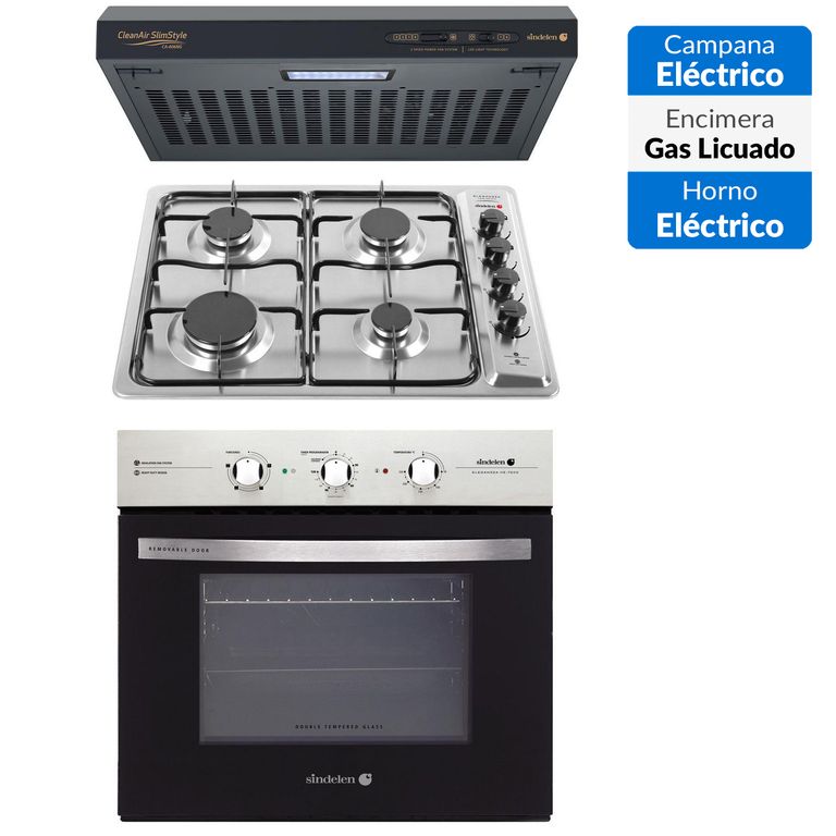 SINDELEN Kit horno empotrable HE-7200IN + encimera CEG-4600IN + campana CA-606NG