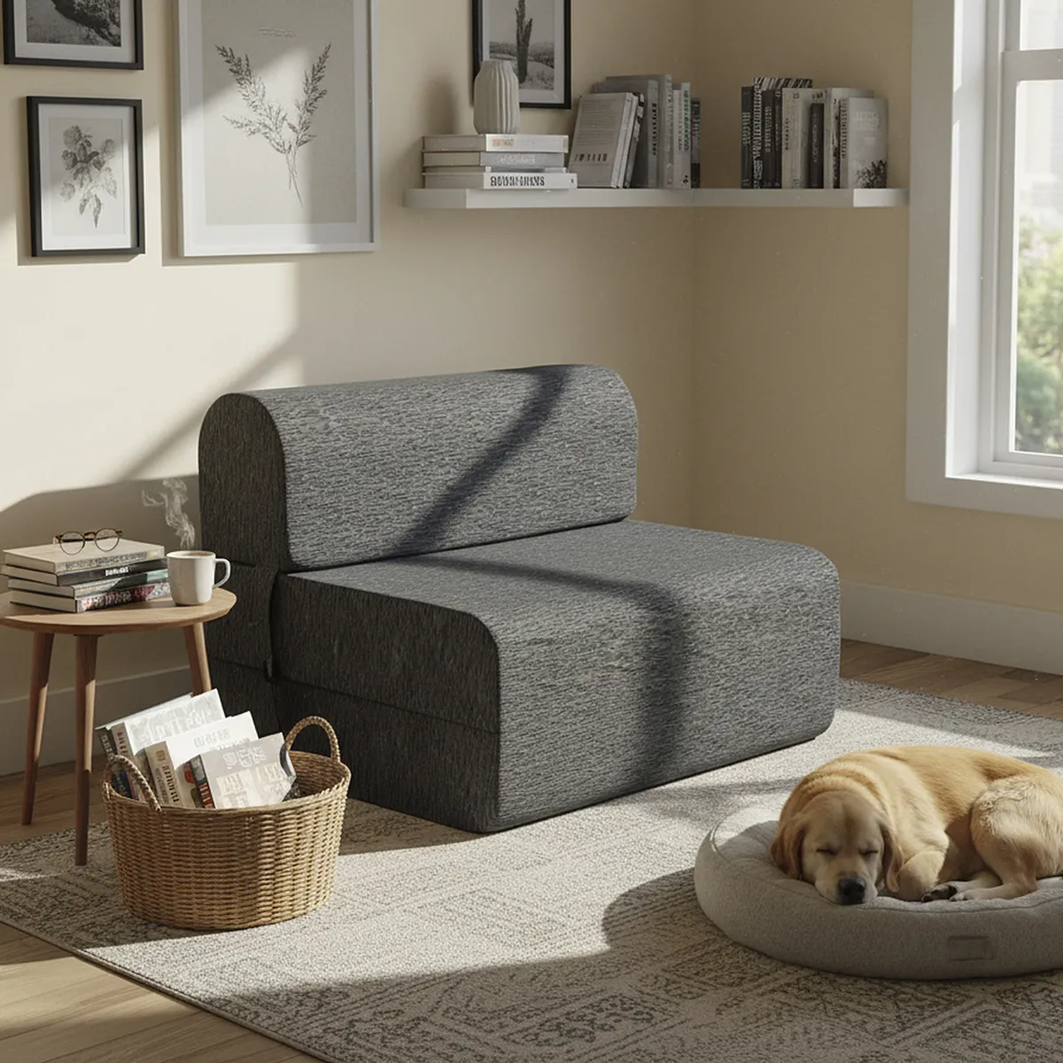 MANTAHUE - Sofá Cama Genova Gris Oscuro 65x165x18 cm