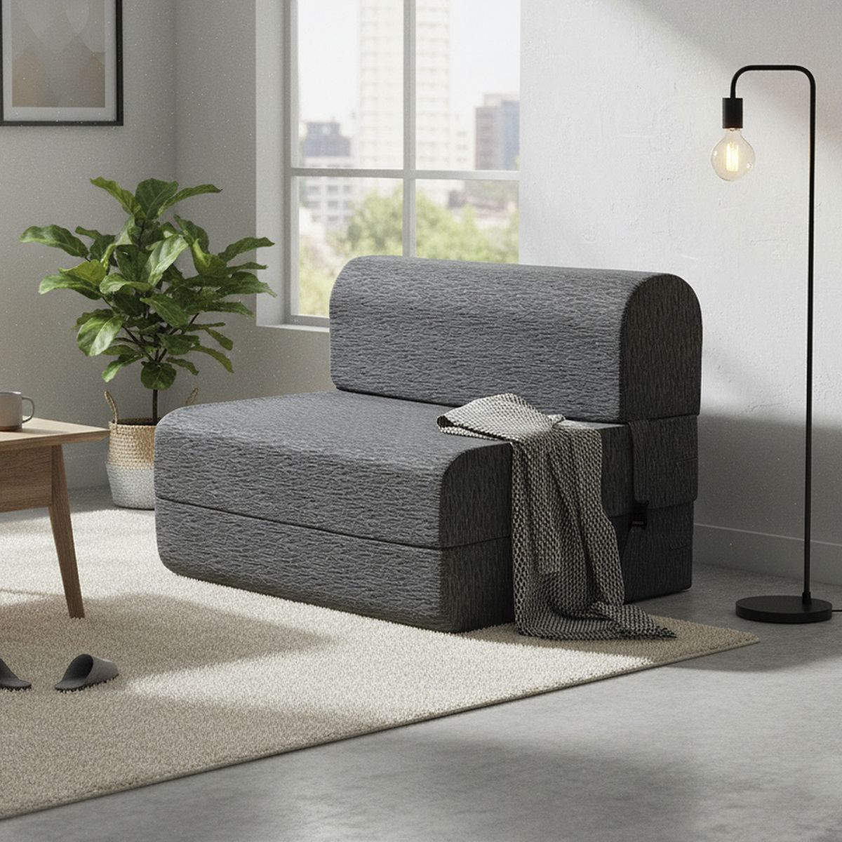 MANTAHUE - Sofá Cama Genova Gris Oscuro 65x165x18 cm