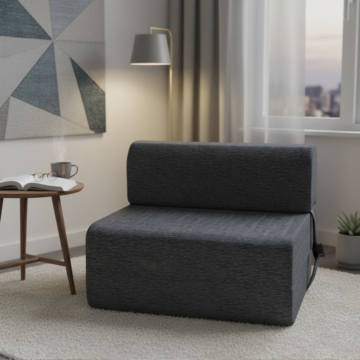 MANTAHUE - Sofá Cama Genova Gris Oscuro 120x165x18 cm