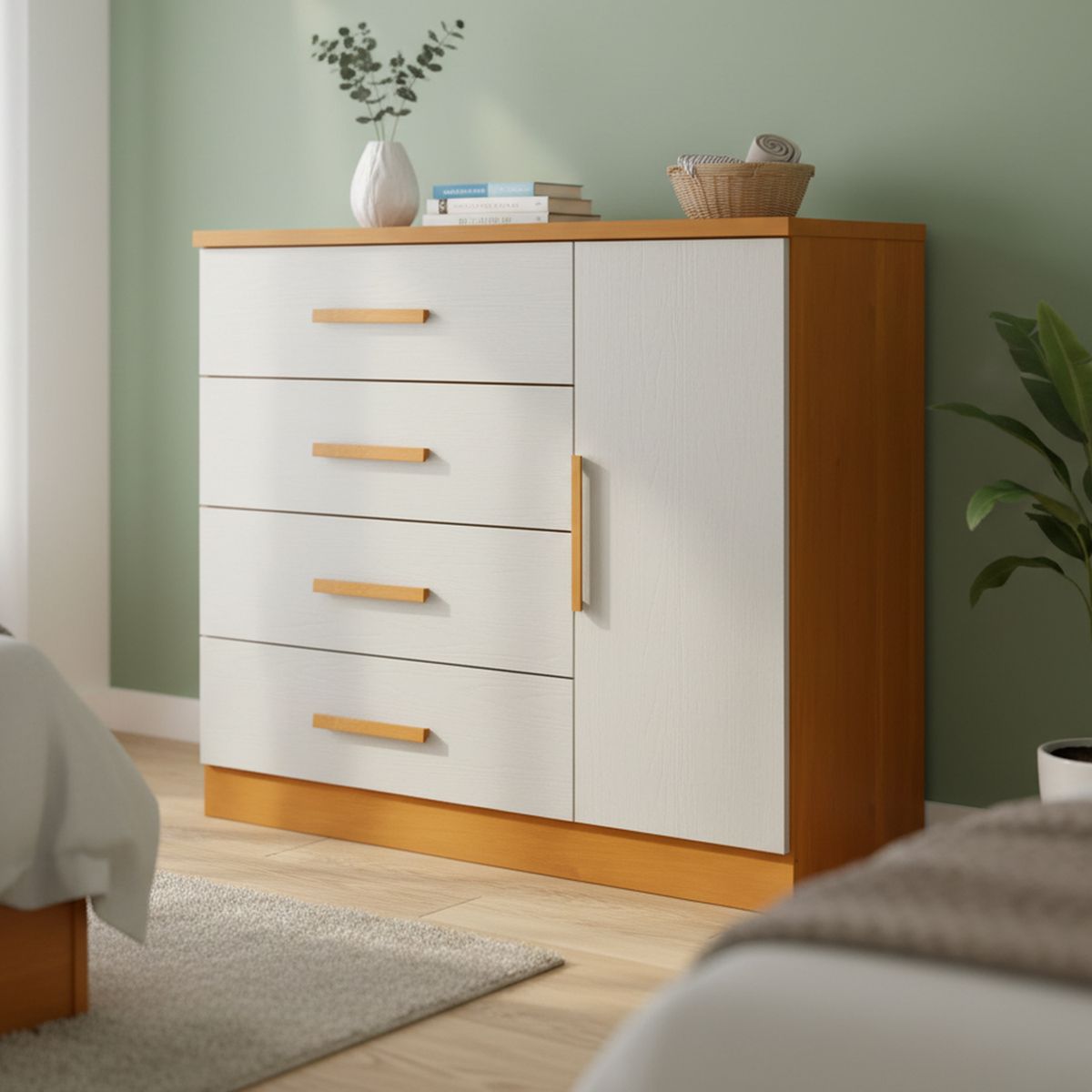 BE DESIGN - Cómoda 1 Puerta 4 Cajón 114,6x98,7x43,8 cm Arena Caramelo