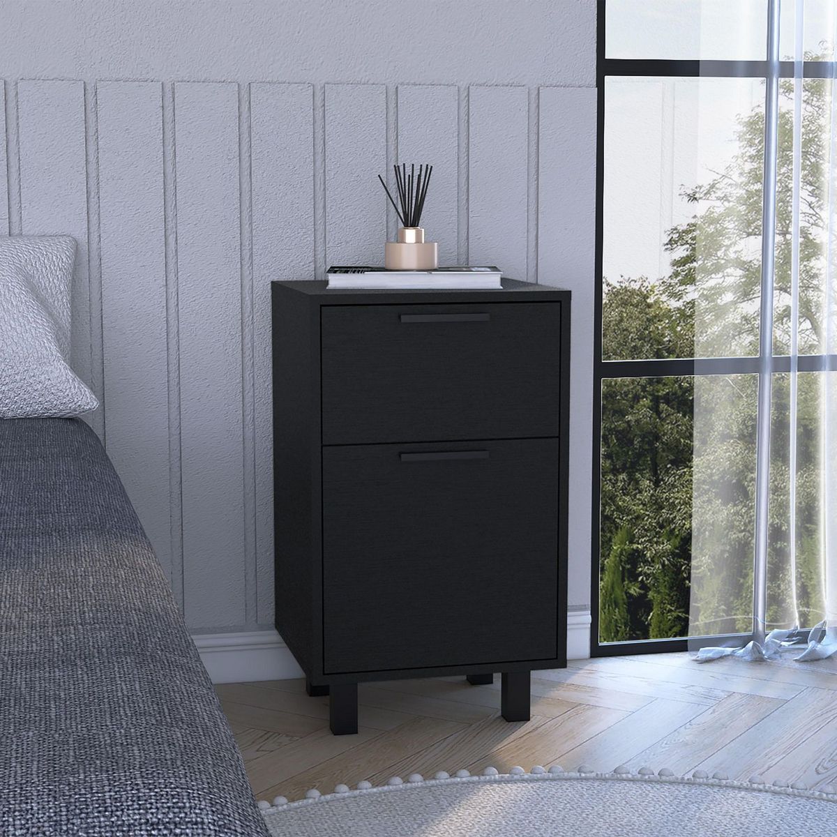 TUHOME - Velador 1 Puerta 2 Cajón(es) Z-81 41x70x36.3 cm Wengue