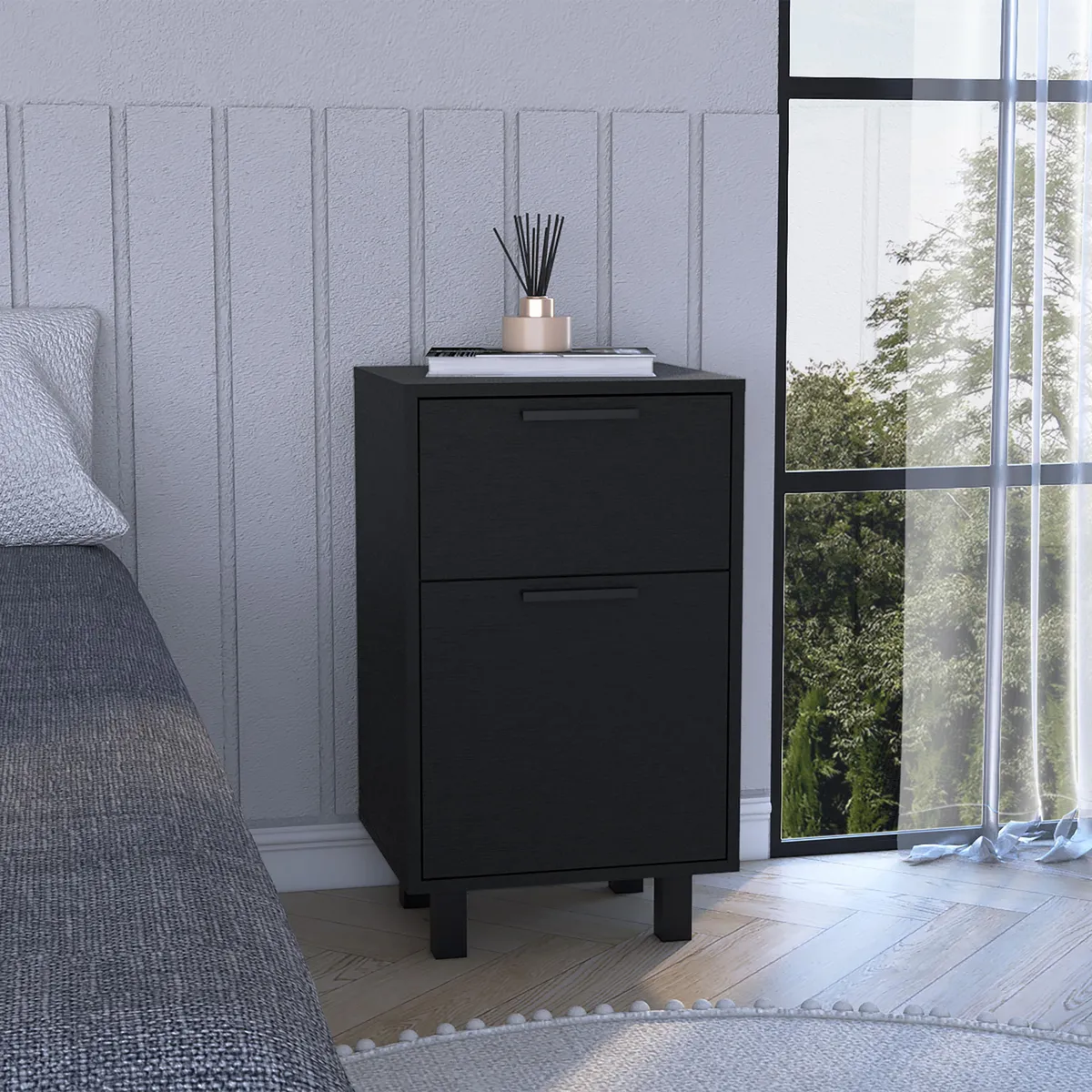 TUHOME - Velador 1 Puerta 2 Cajón(es) Z-81 41x70x36.3 cm Wengue