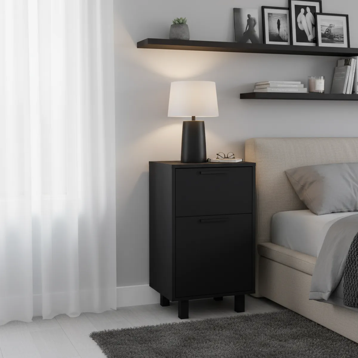 TUHOME - Velador 1 Puerta 2 Cajón(es) Z-81 41x70x36.3 cm Wengue