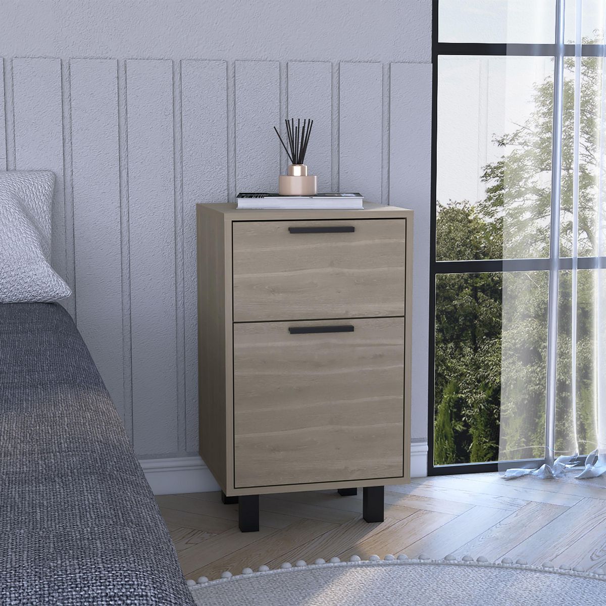 TUHOME - Velador 1 Puerta 2 Cajón(es) Z-81 41x70x36.3 cm Bardolino