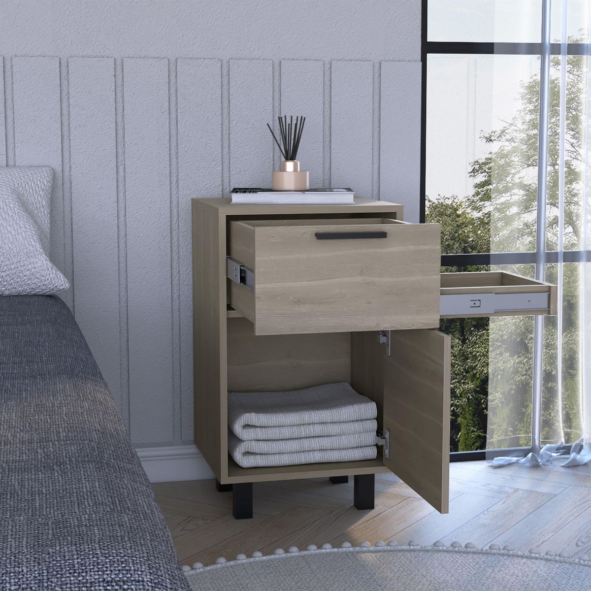 TUHOME - Velador 1 Puerta 2 Cajón(es) Z-81 41x70x36.3 cm Bardolino