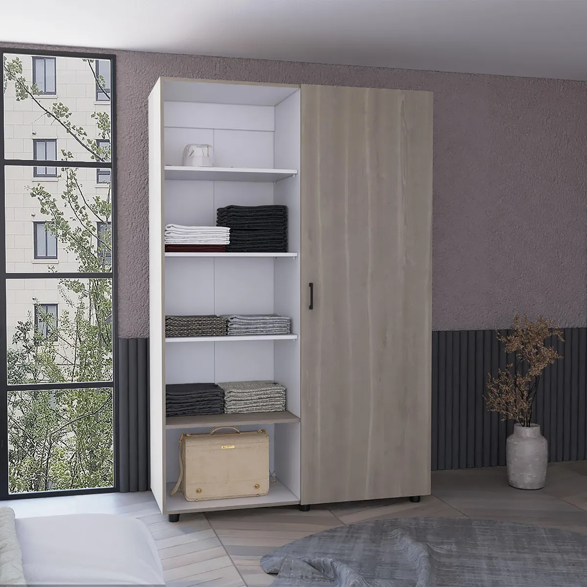 TUHOME - Clóset Eco-120 1 Puerta(s) 5 Repisa(s) 120xx46,9 cm Bardolino/Blanco