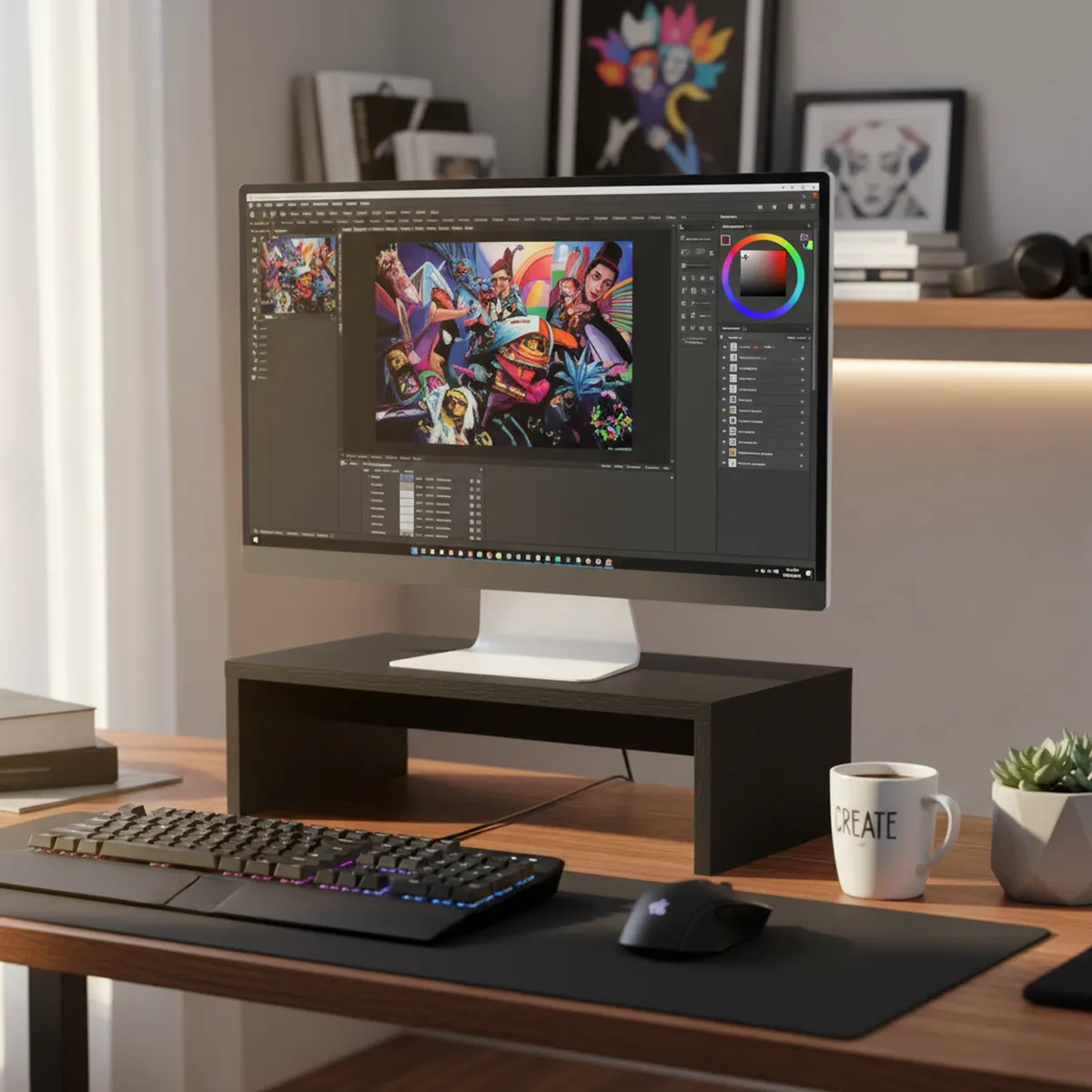 TUHOME - Soporte de Monitor M-48 Wengue 48.3x13.9x26 cm