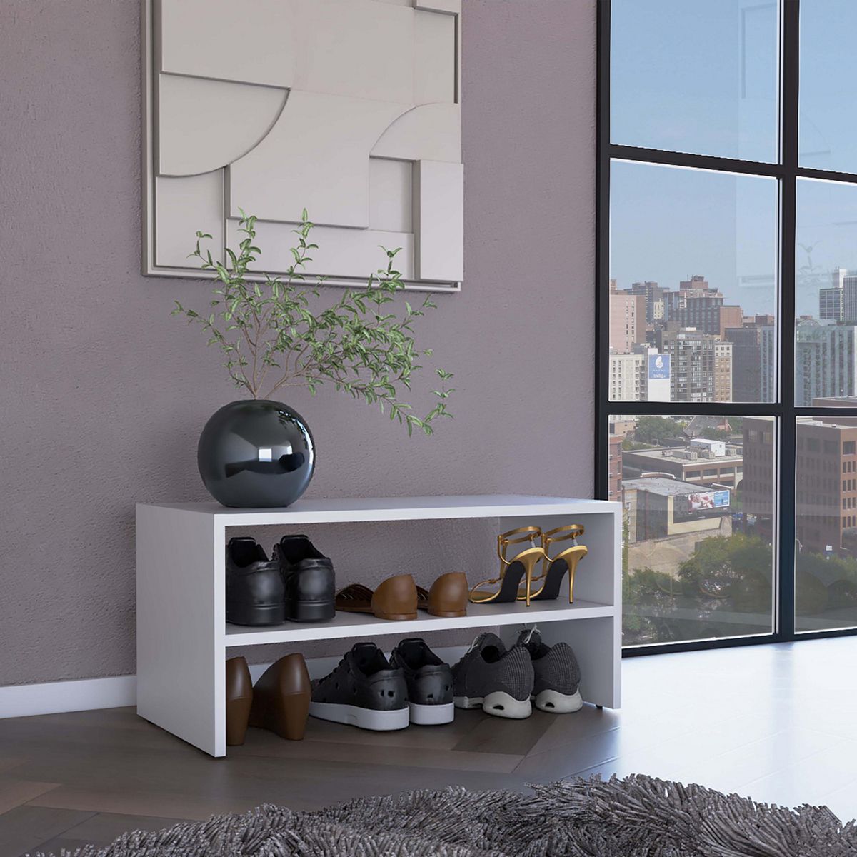 TUHOME - Zapatera Z-72 Apilable MDP 2 Nivel(es) 72x69x34.1 cm Blanco