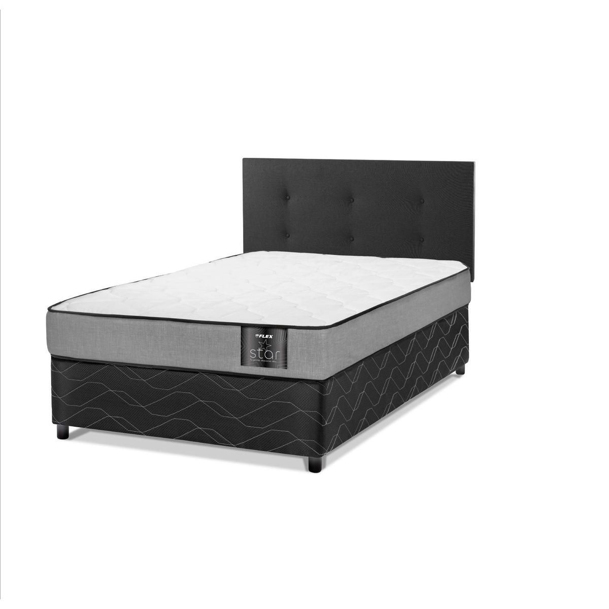 FLEX - Cama Americana Star 1 Plaza 90x190 cm /Respaldo Royal Negro