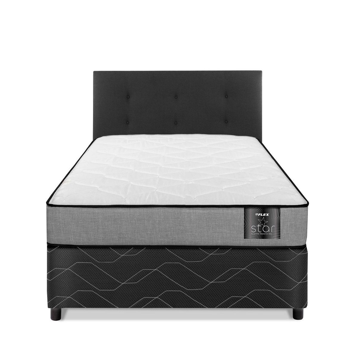 FLEX - Cama Americana Star 1 Plaza 90x190 cm /Respaldo Royal Negro