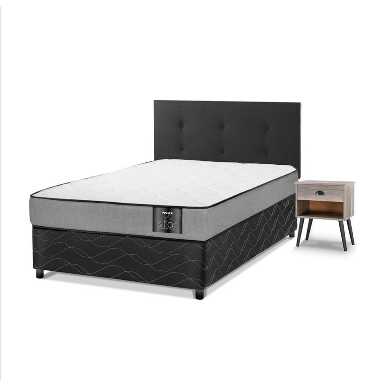 Cama Americana Star 1 Plaza 90x190 cm/Respaldo Royal Negro/Velador Rock