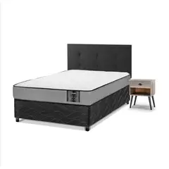 FLEX - Cama Americana Star 1 Plaza 90x190 cm/Respaldo Royal Negro/Velador Rock
