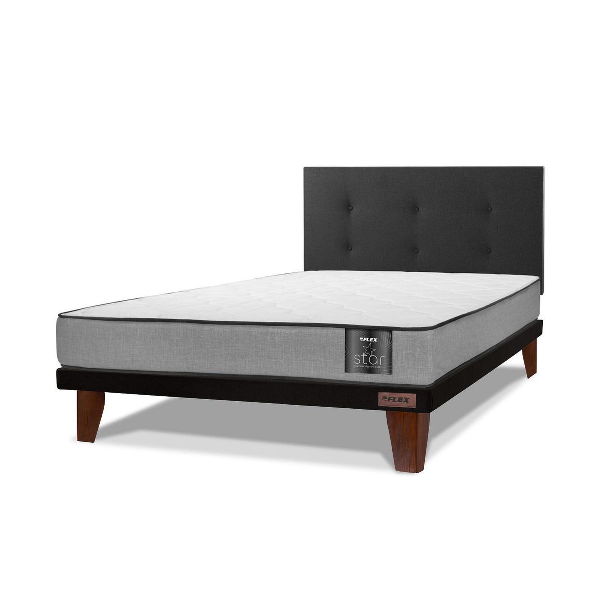 FLEX - Cama Europea Flat Star 2 Plazas Base normal 150x190 cm/Respaldo Royal Negro