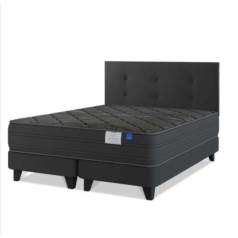 Cama Europea 2 Black Plazas Base Dividida 150x200 cm /Respaldo Royal Negro