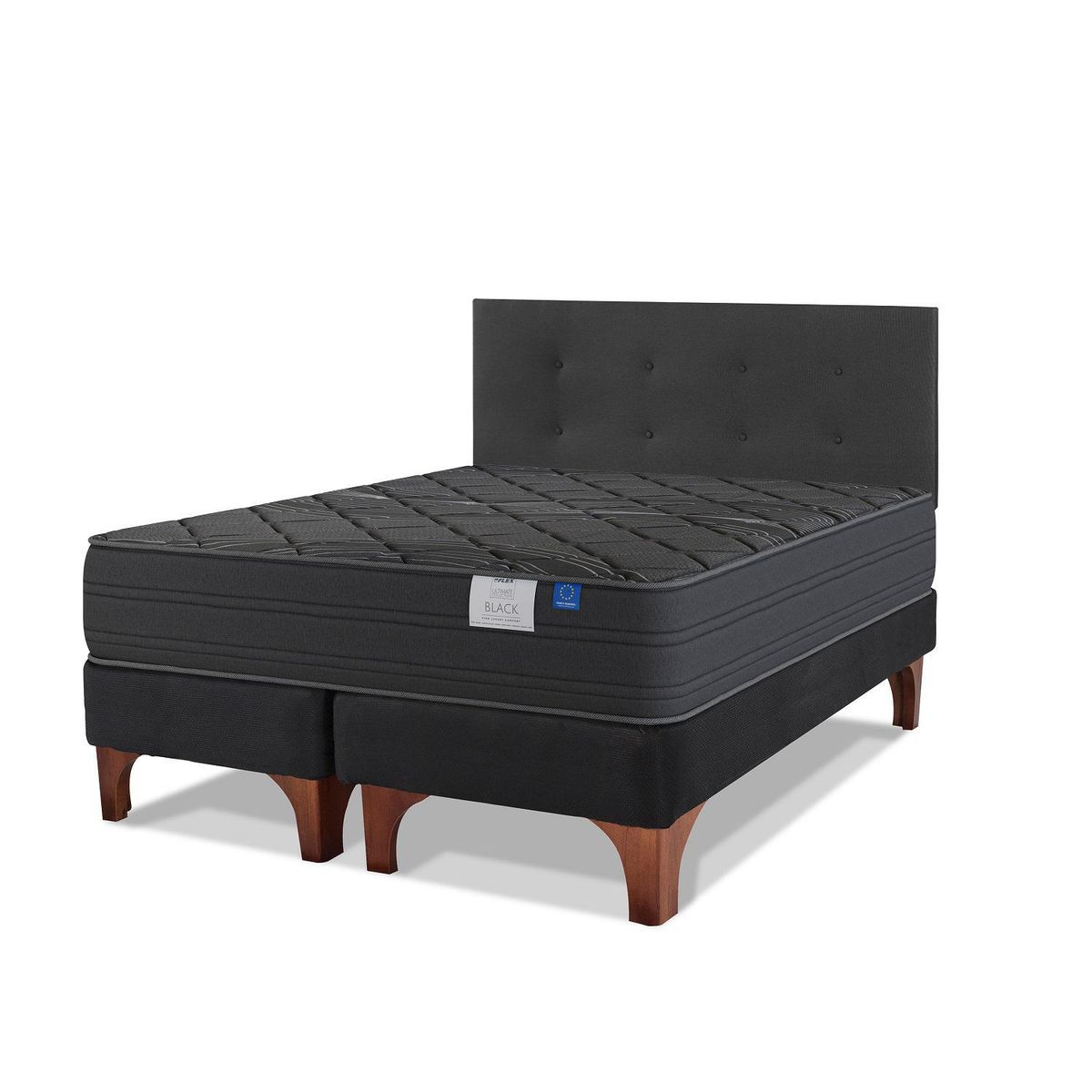 FLEX - Cama Europea 2 Black Plazas Base Dividida 150x200 cm /Respaldo Royal Negro