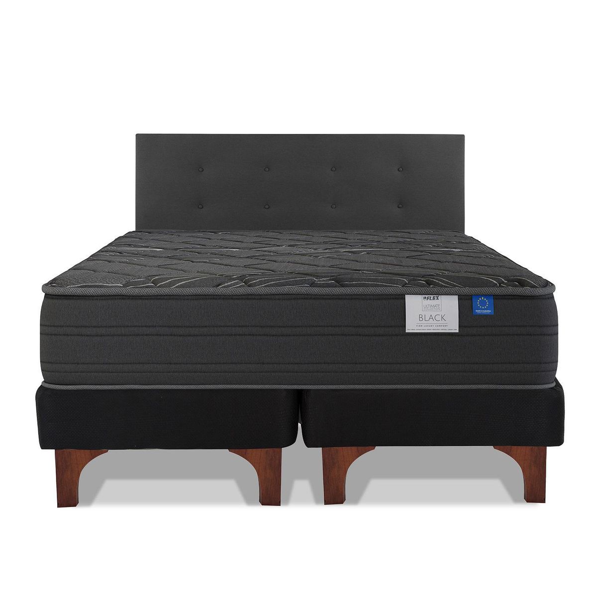 FLEX - Cama Europea 2 Black Plazas Base Dividida 150x200 cm /Respaldo Royal Negro
