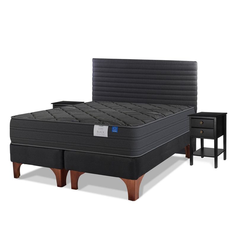 FLEX - Cama Europea Black 2 Plazas Base Dividida  150x200 cm/Respaldo Modern Grafito Velador Rover