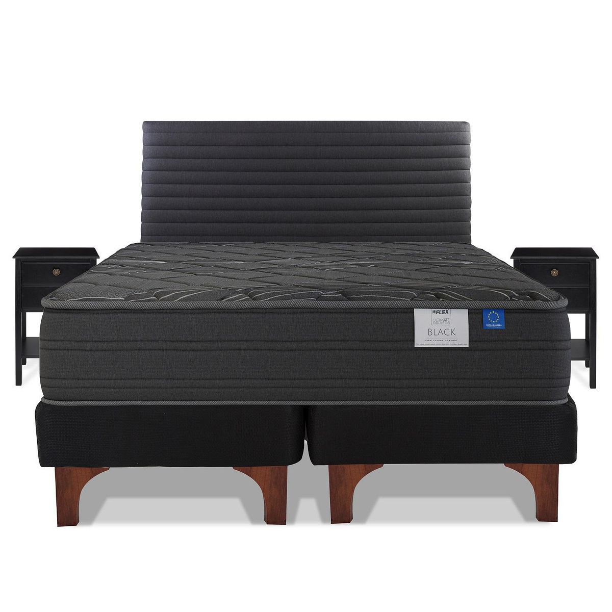FLEX - Cama Europea Black 2 Plazas Base Dividida 150x200 cm/Respaldo Modern Grafito Velador Rover