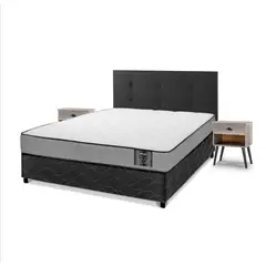 FLEX - Cama Americana Star 2 Plazas/Respaldo Royal Negro/Velador Rock