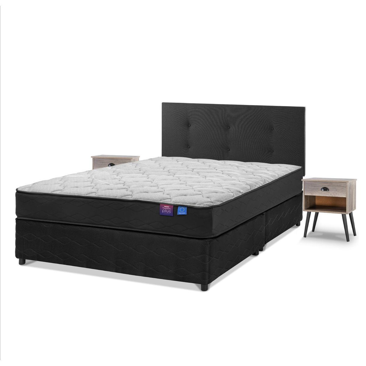 FLEX - Cama Americana Therapedic Plus 2 Pl B/D/Respaldo Royal Negro/Velador Rock