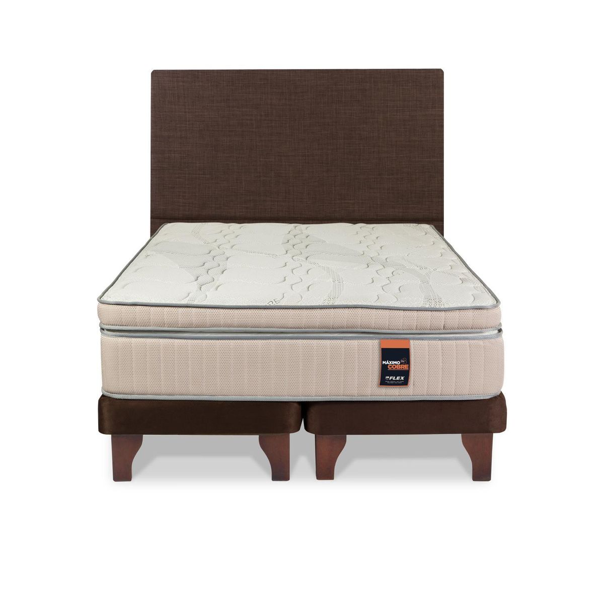 FLEX - Cama Europea Máximo Cobre 2 Plazas/Respaldo Tapizado Chocolate