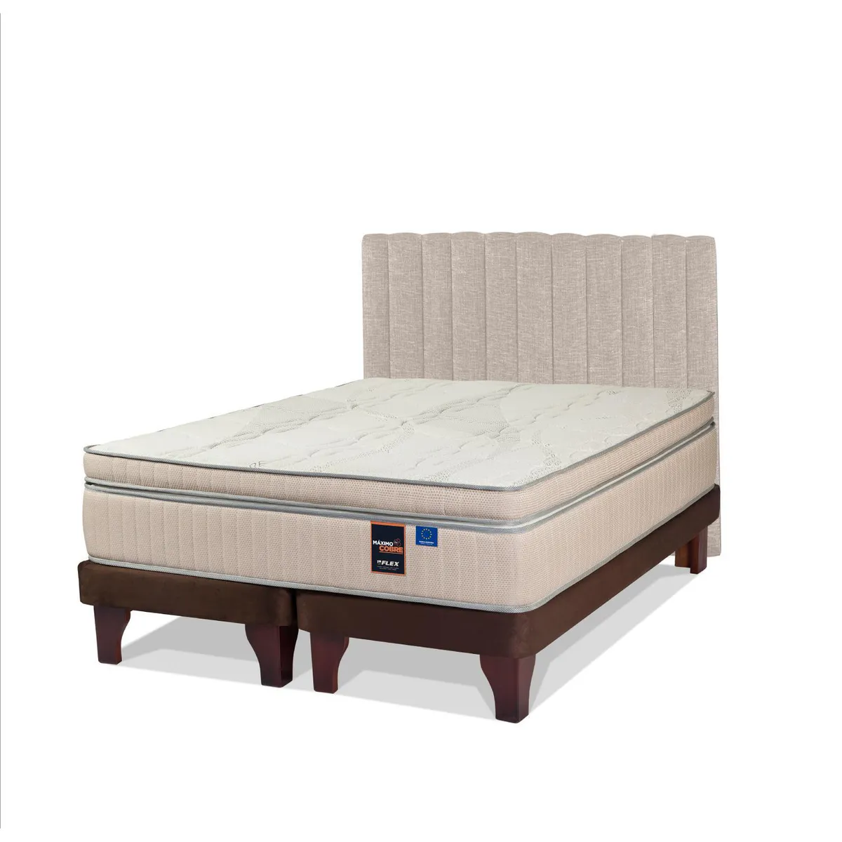 FLEX - Cama Europea Máximo Cobre 2 Plazas/Respaldo Tubular Beige