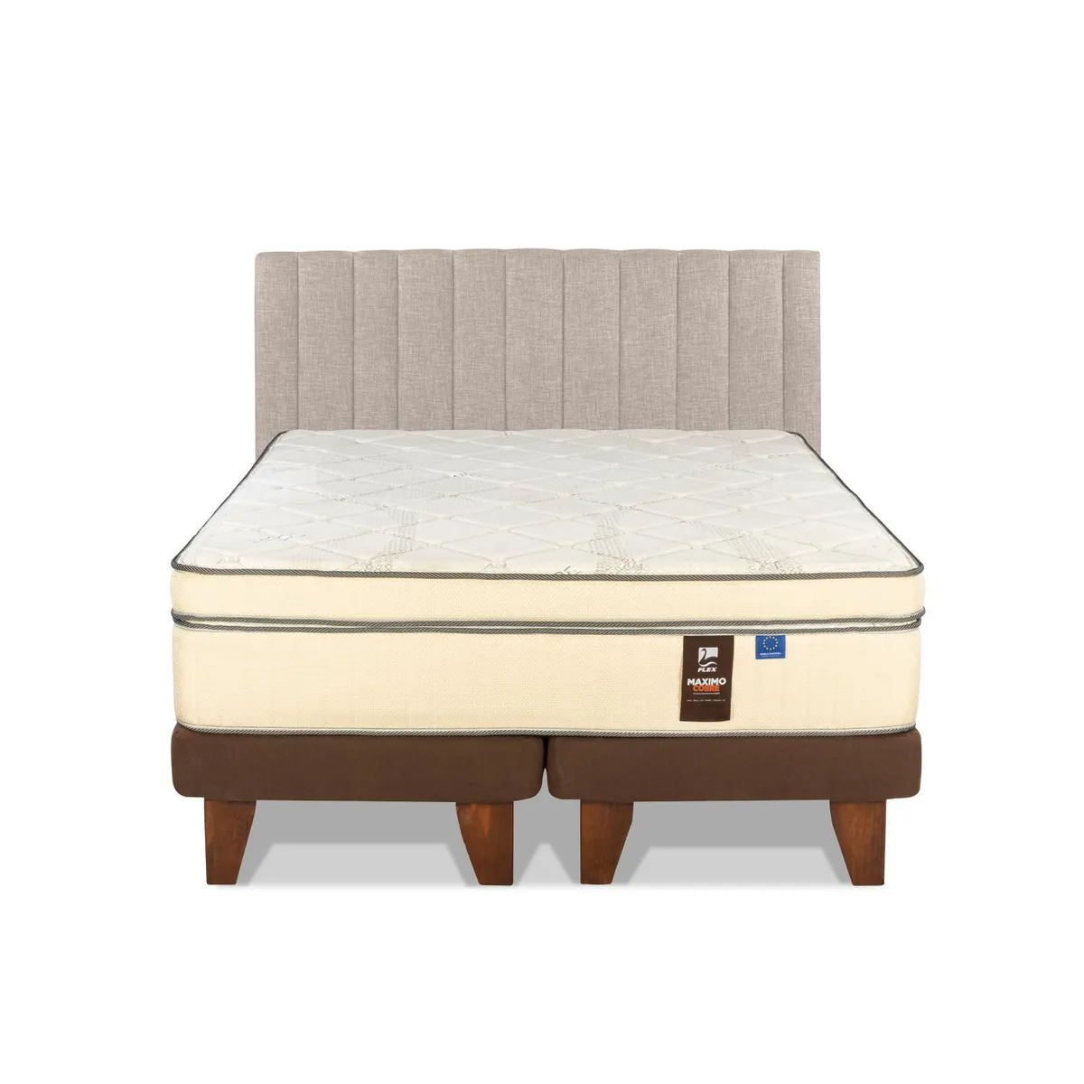 FLEX - Cama Europea Máximo Cobre 2 Plazas/Respaldo Tubular Beige