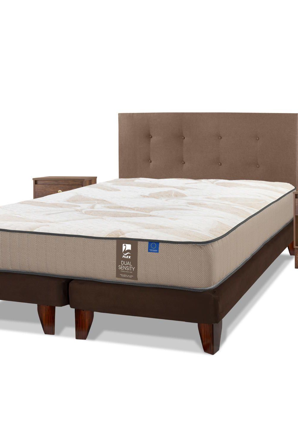 FLEX - Cama Europea Dual Sensity King/Respaldo Royal Café/Velador Atenas