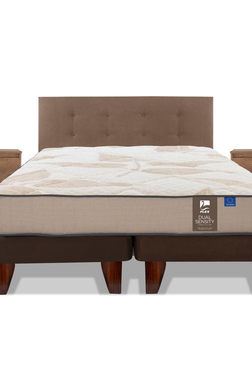 FLEX - Cama Europea Dual Sensity King/Respaldo Royal Café/Velador Atenas