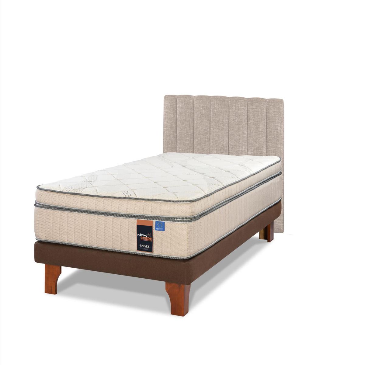 FLEX - Cama Europea Máximo Cobre 1.5 Plaza/Respaldo Tubular Beige