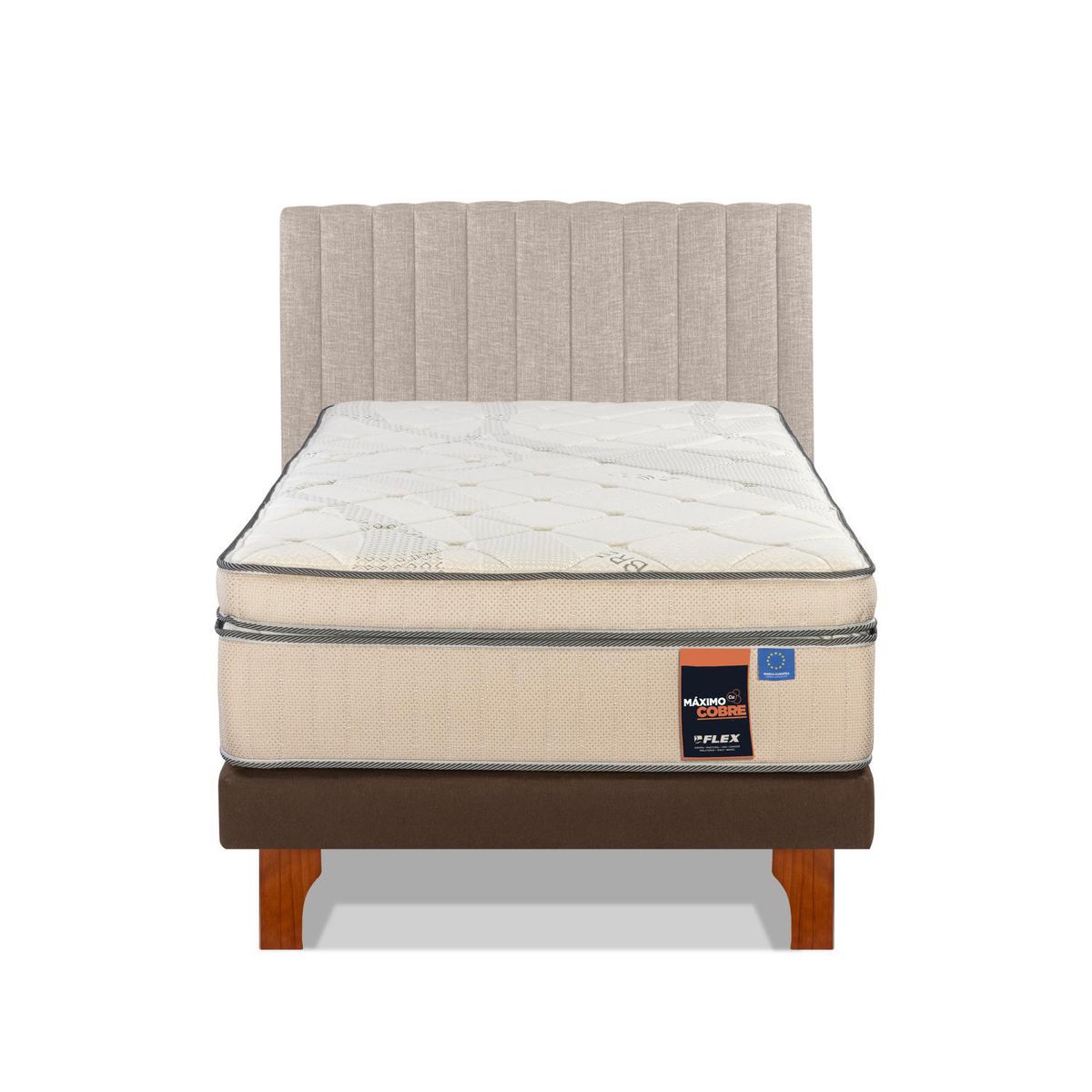 FLEX - Cama Europea Máximo Cobre 1.5 Plaza/Respaldo Tubular Beige